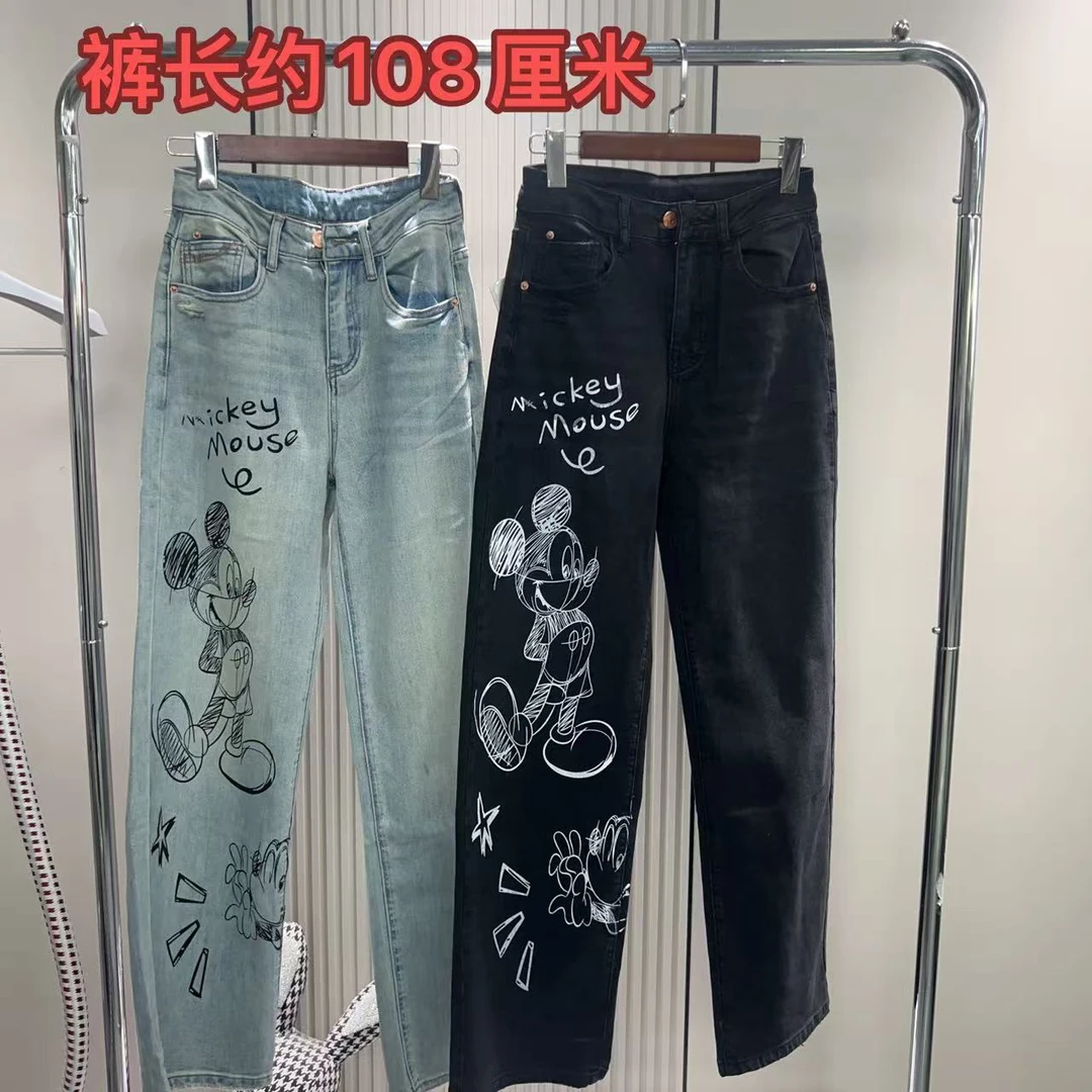 <小勋优选>820米奇卡通涂鸦直筒牛仔裤（预售）
