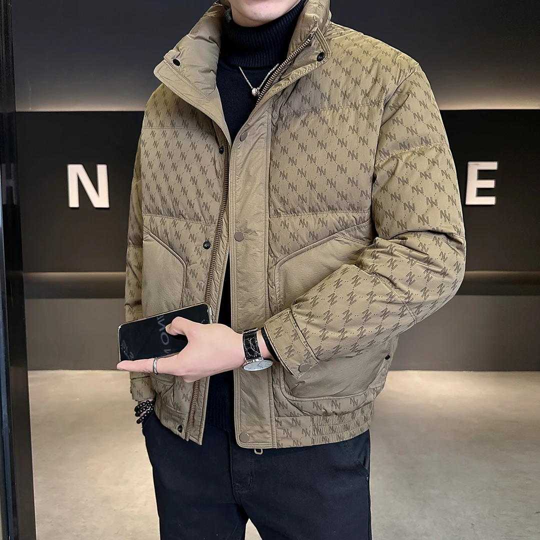 男士羽绒服冬季加厚2025新款潮流帅气高级感印花休闲短款外套冬天