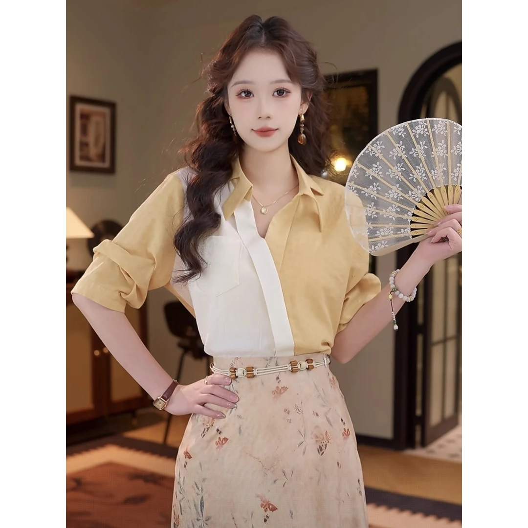 莹莹  【赫扬】25年气质新款百搭显瘦时尚设计款短袖衬衫#K0058