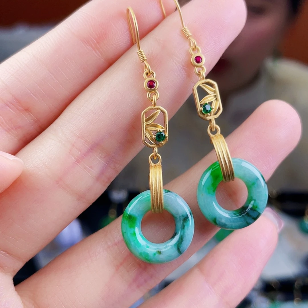 翡翠银S925镶嵌耳饰饰品