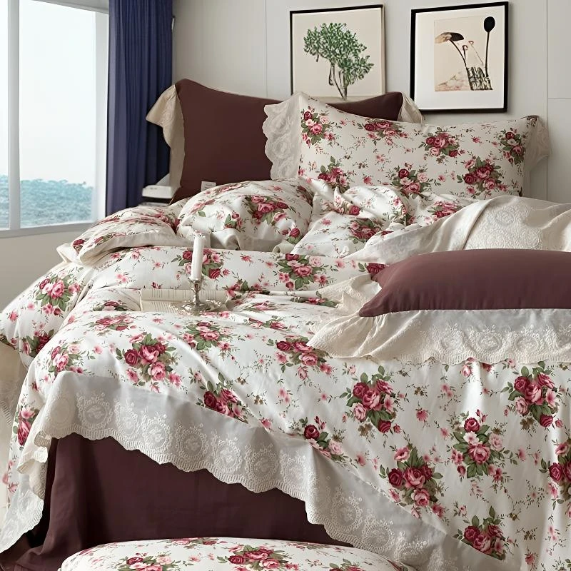 新款轻奢法式纯棉双层纱四件套裸睡高级感学生宿舍用全棉被套床单