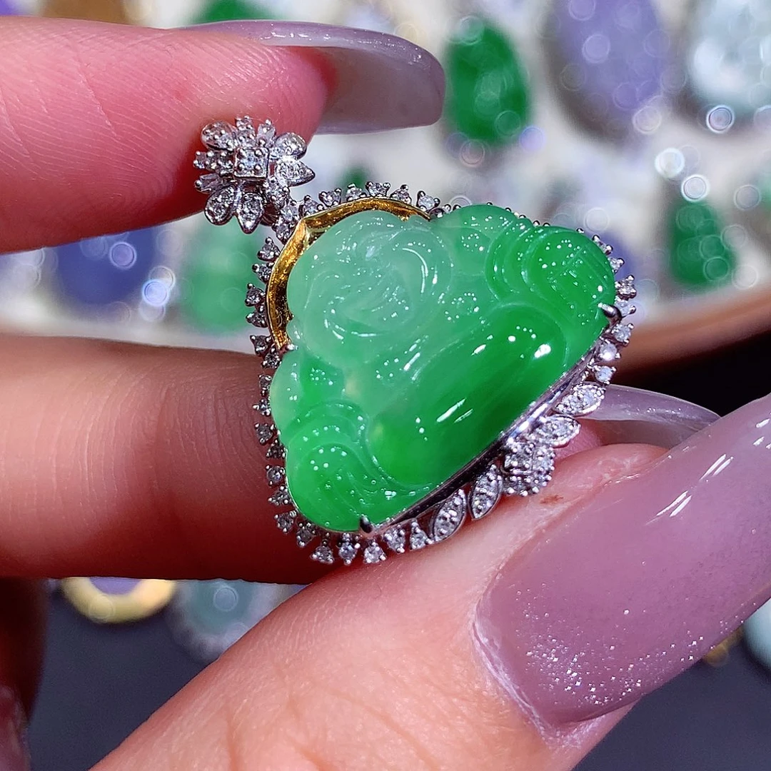 翡翠18K金镶嵌吊坠(不含链)