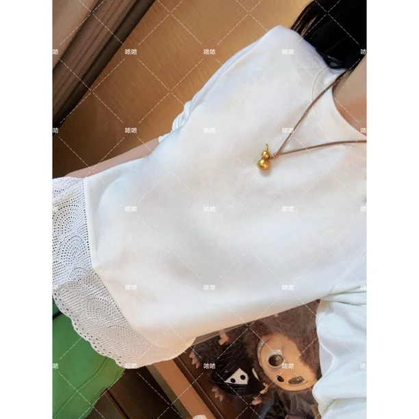 哝NONG【柔边白衫上衣】-2025秋冬新款蕾丝下摆拼接长袖上衣0992524
