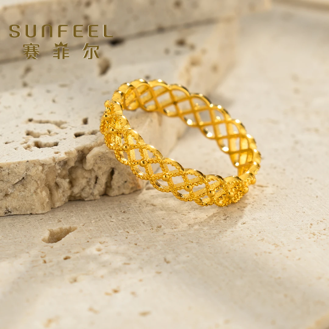 赛菲尔5G精品足金999宫廷蕾丝花丝黄金戒指首饰女款5GJS0480010