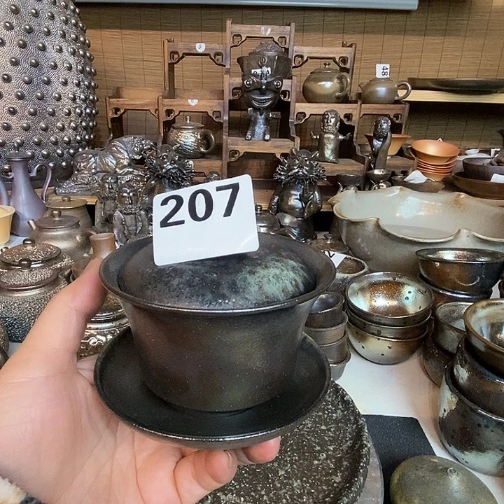 高温柴烧陶泥盖碗