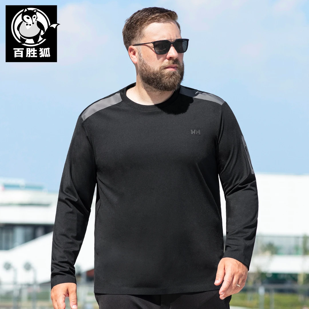 百胜狐大码男装长袖圆领卫衣男2025春秋加肥加大宽松休闲套头上衣