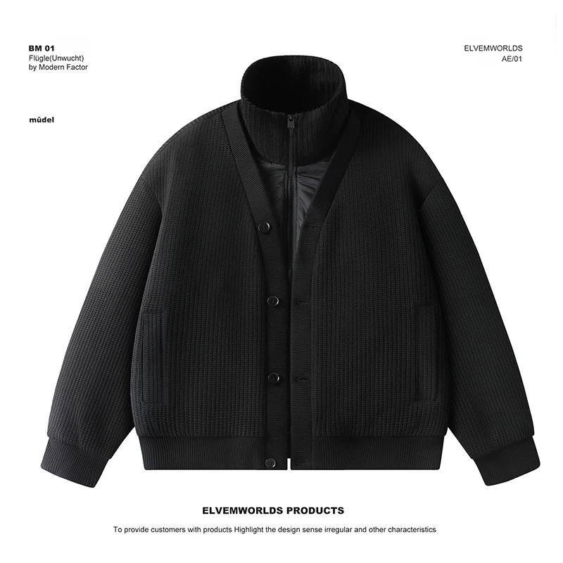 【90鹅绒款】冬季假两件拼接加厚休闲外套针织保暖羽绒服G5590