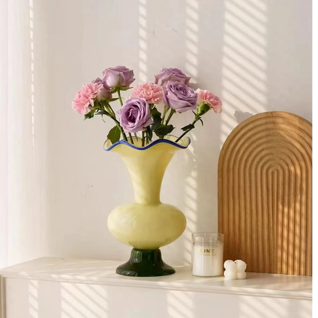 法式中古芬顿玻璃花瓶摆件家居轻奢电视柜复古装饰鲜花绿植插花器