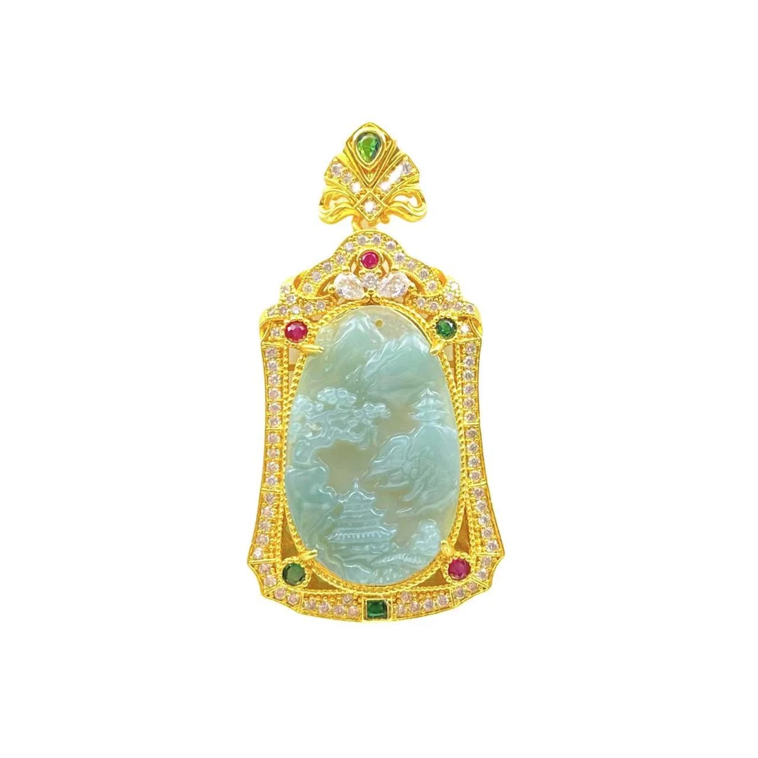 翡翠镂空山水牌吊坠Y2044X合金（配GHS）