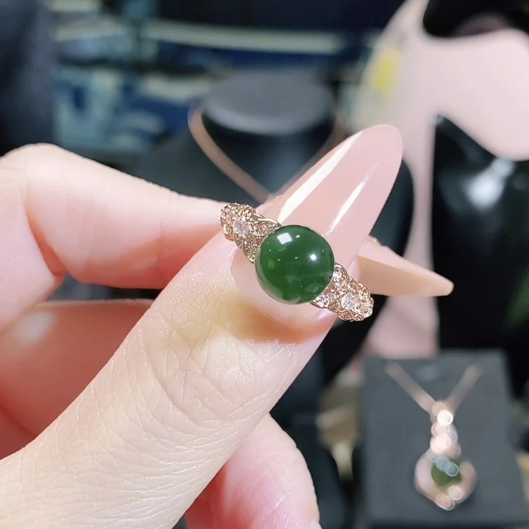 【亿禧】S804墨西哥蓝珀时尚轻奢-金枝绿叶戒指SS000006660804