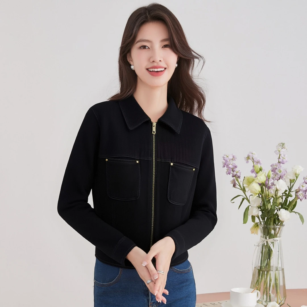 抗皱免烫醋酯羊毛复古休闲短款牛仔女式外套25DAK1282