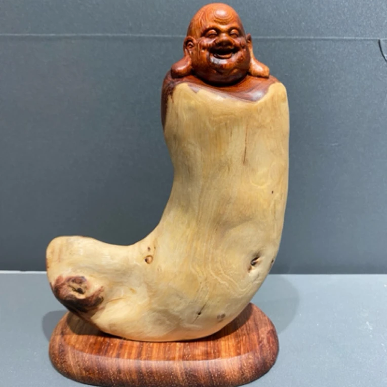 红木纯手工雕刻半天然小弥勒摆件