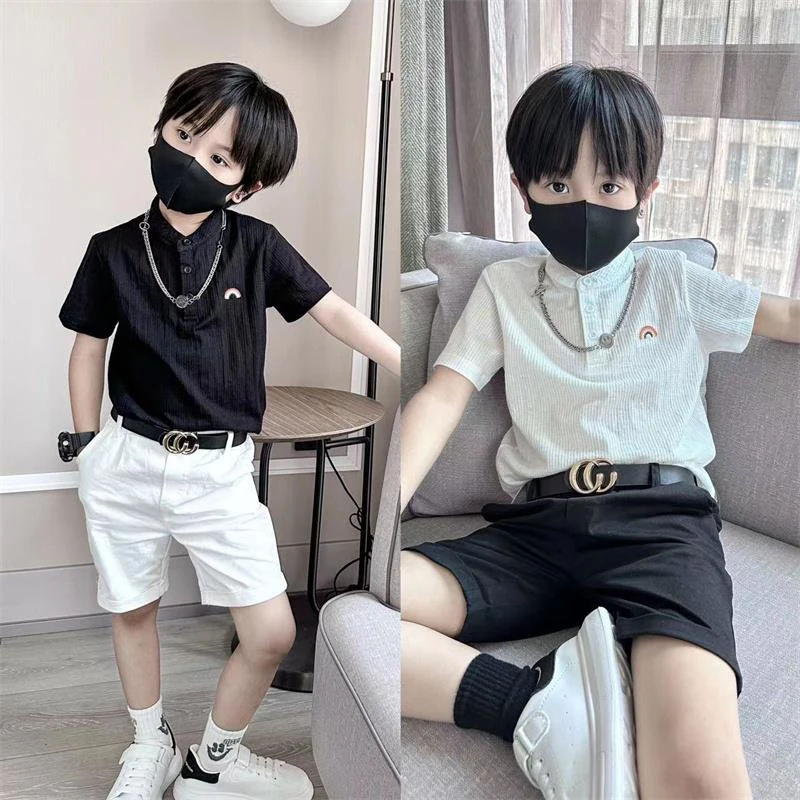 FAVMARTHA童装男童短袖衬衫夏季儿童衬衣2025新款帅气小立领透气