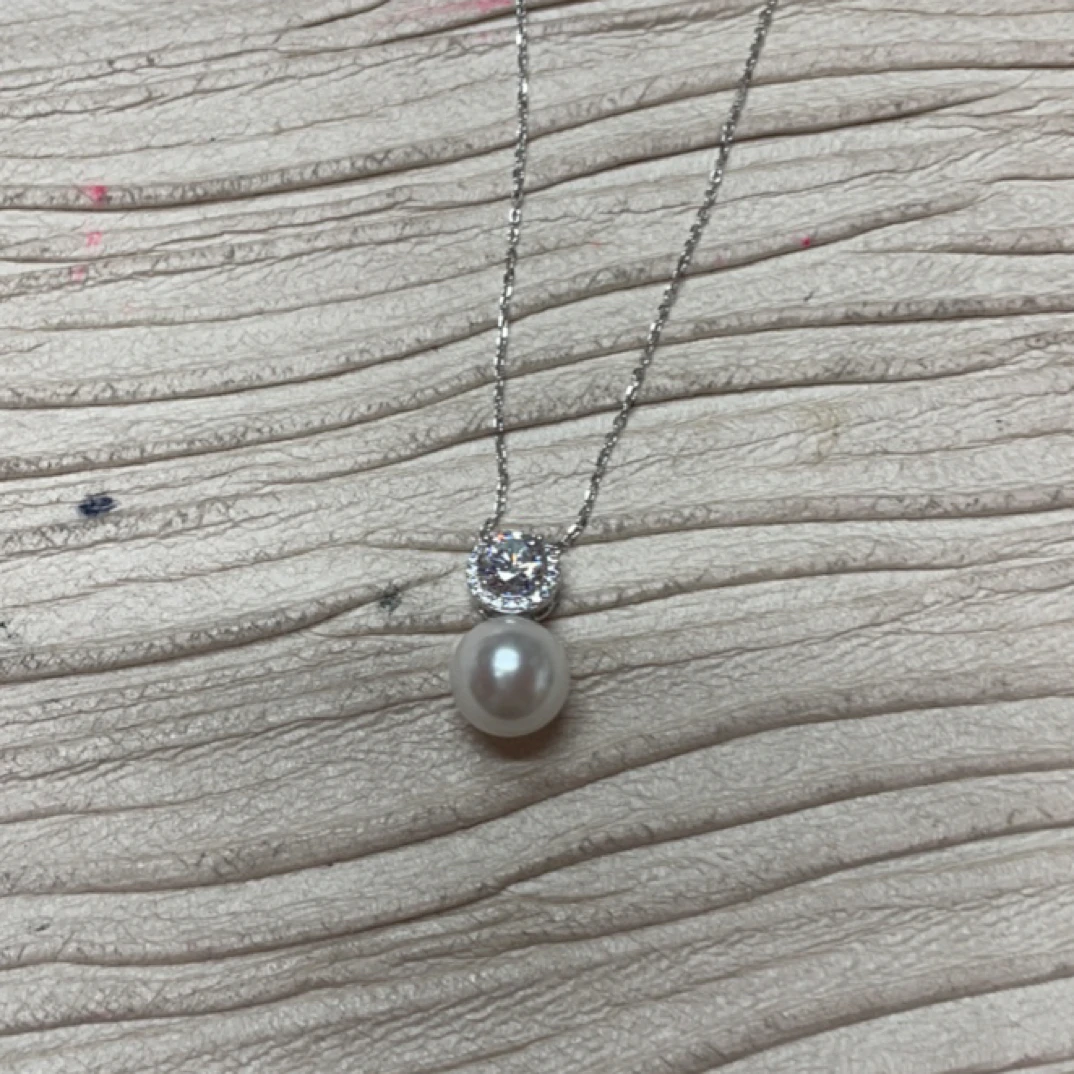 铜合金项链 19157 花苞非石单颗10mm珠珠通体项链 银色底