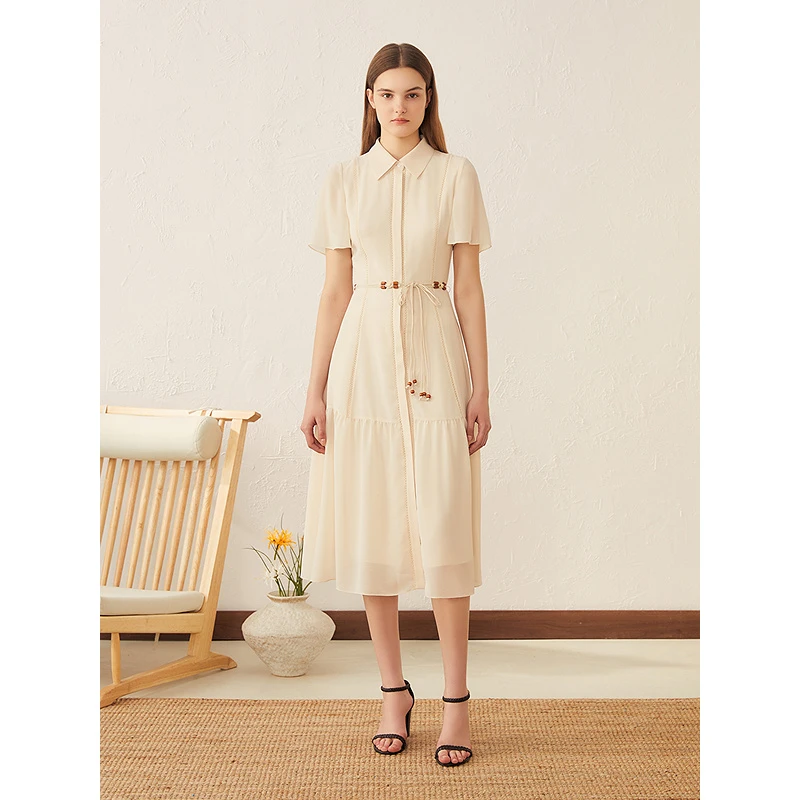 YINER音儿专柜女装2025夏季新款波西米亚风翻领连衣裙8C65205826