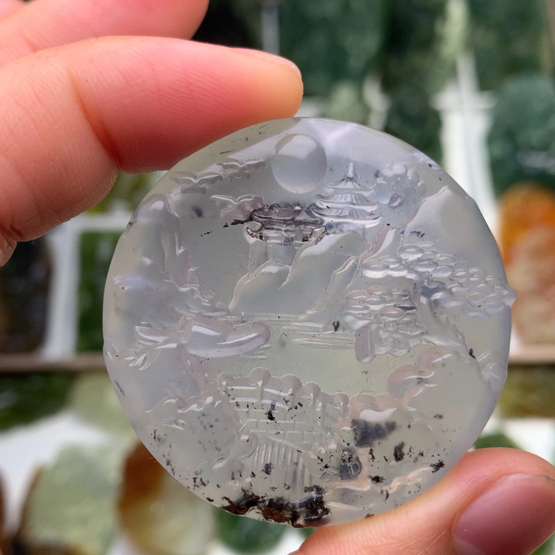 蛇纹石玉未镶嵌挂件山水