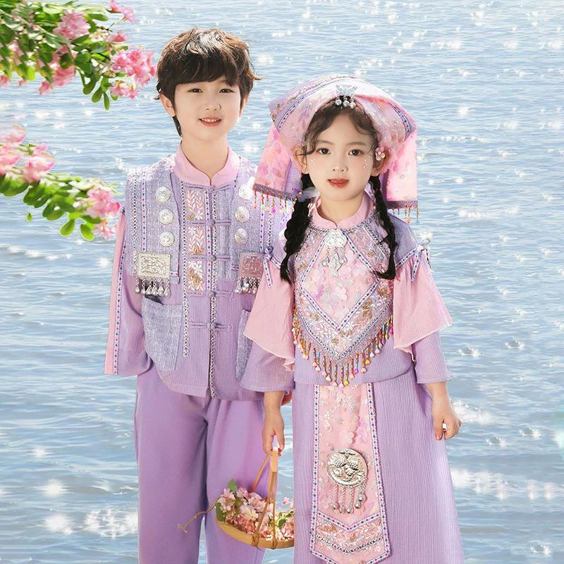 儿童演出服广西壮族三月三幼儿园舞蹈服男女童少数民族服装苗族