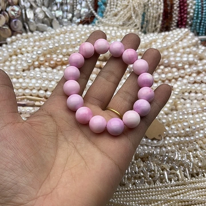 玛瑙/玉髓未镶嵌珠宝半成品一条12mm左右粉贝贝