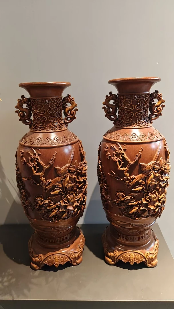 花开富贵花瓶一对家居饰品