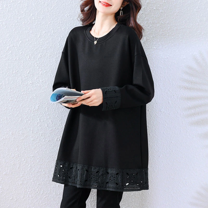 中长款黑色打底衫女2025秋季新款慵懒风宽松休闲时尚大码内搭上衣