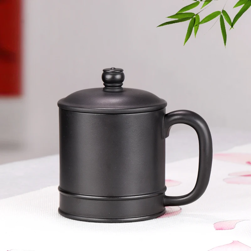 紫砂杯宜兴原矿手工加厚盖杯石黄上等正宗男士专用办公喝水茶杯子