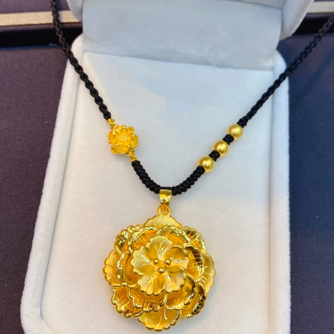 足金999玫瑰花编织项链