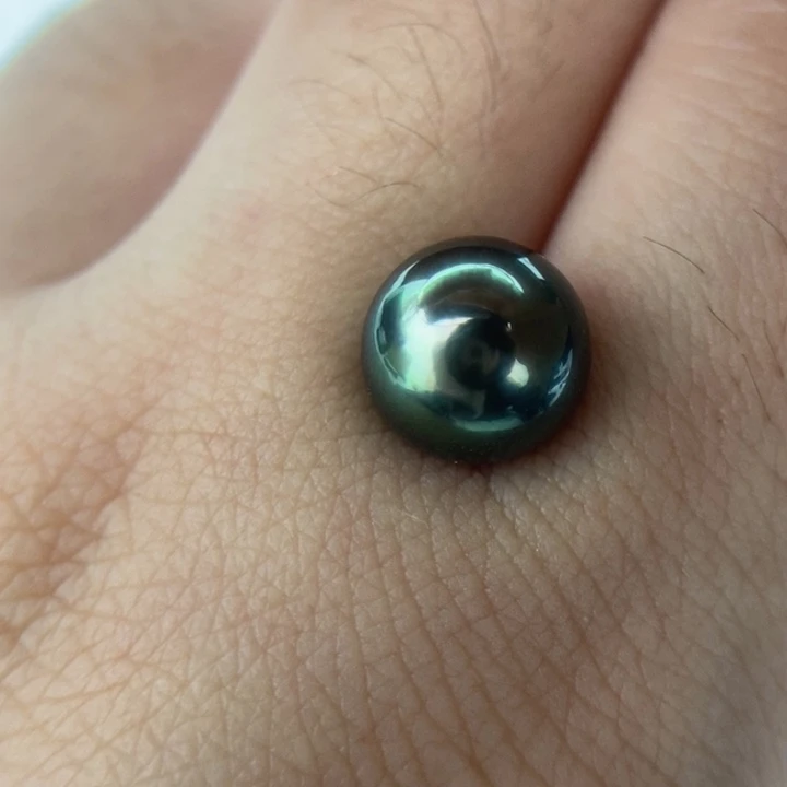 海水珍珠未镶嵌裸珠9.7mm正圆大溪地极光孔雀绿