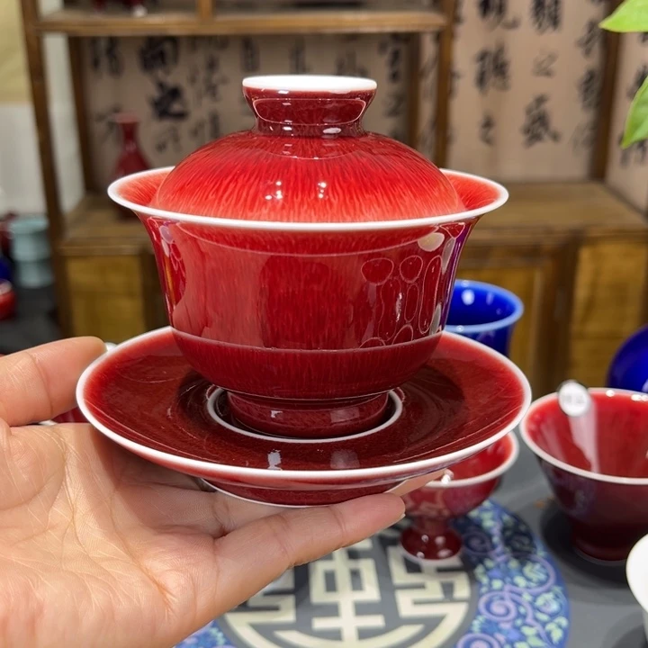 景德镇浅行窑三才元宝盖碗