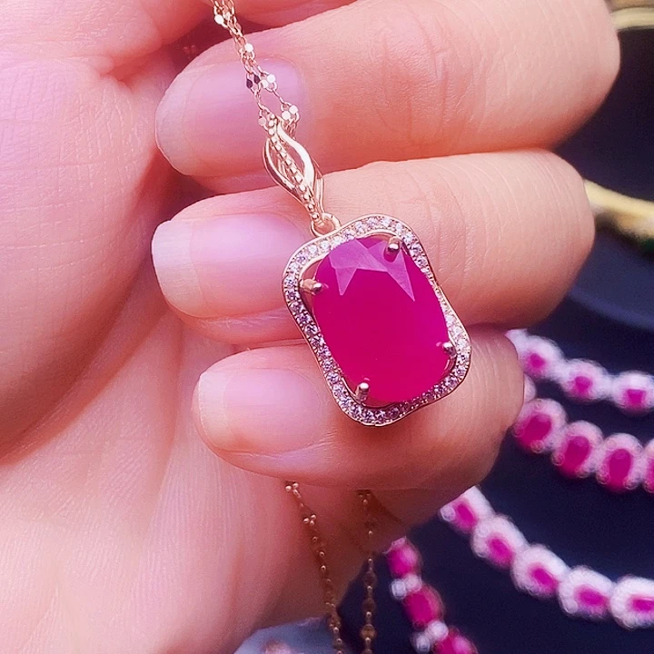 红宝石颈饰银S925镶嵌