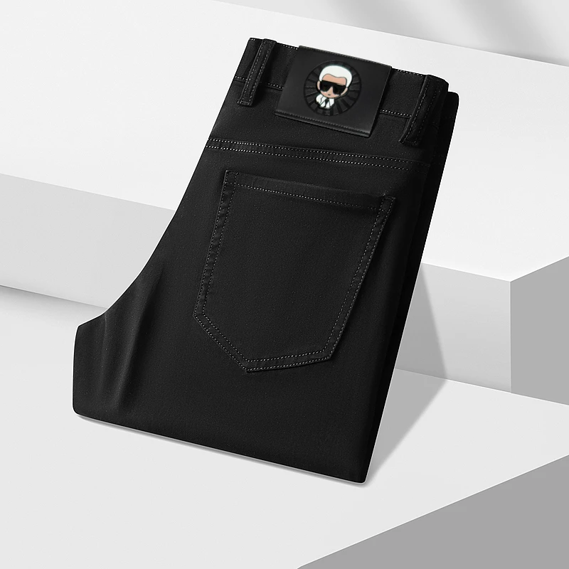 男士春夏极简风薄款时尚修身小直筒牛仔裤水洗重工艺百搭黑灰色