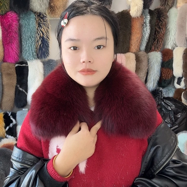 一***0二层牛皮真皮真毛狐狸毛红色方领