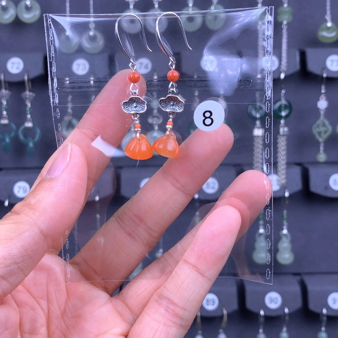 南红玛瑙耳饰银S925镶嵌變****