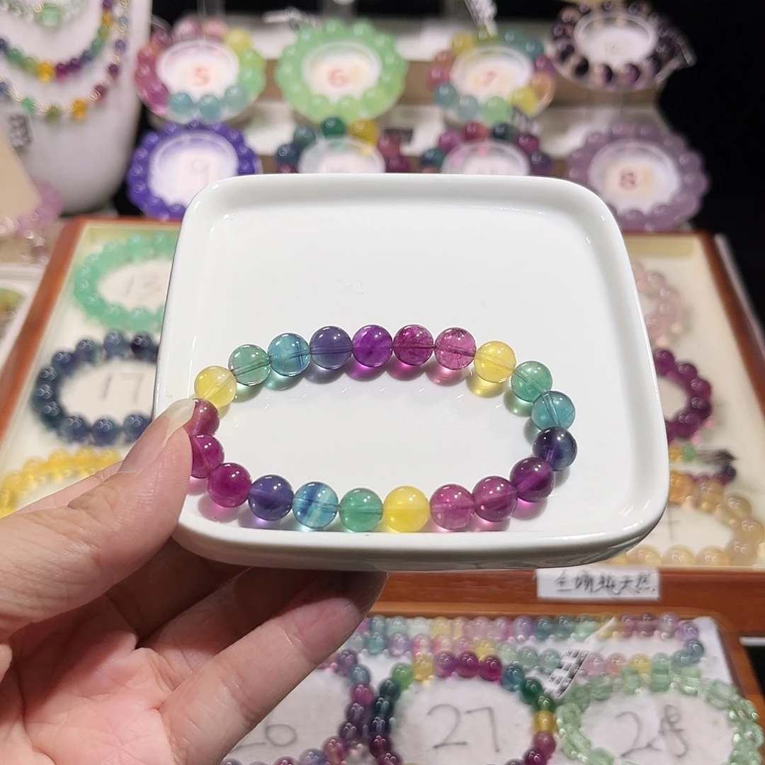 萤石手串未镶嵌9m彩虹色标