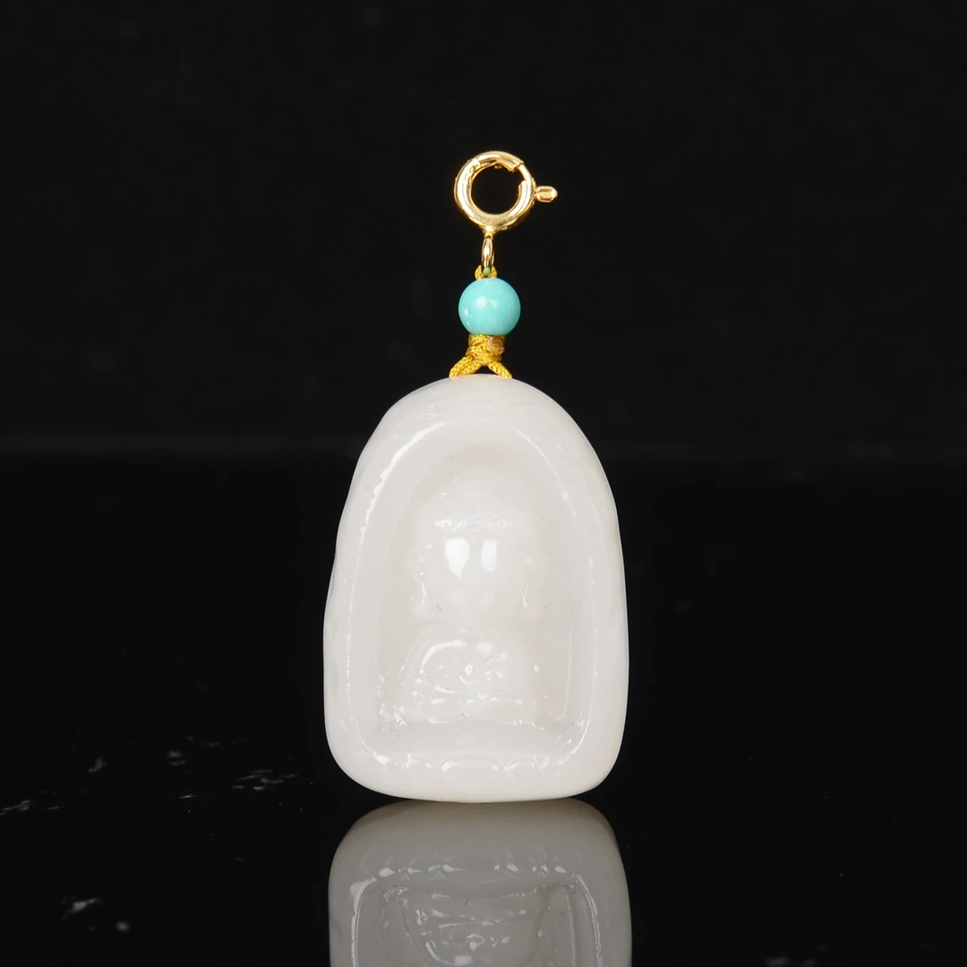 【熊总夫妇】和田玉白玉宝宝佛S925银吊坠-约27*20*11mm