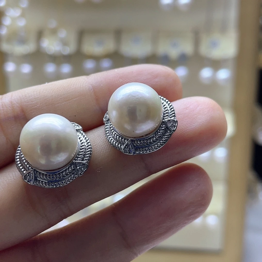银S925镶嵌淡水珍珠耳饰