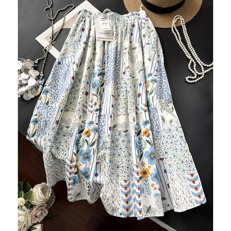 【夏央工厂店】100%全棉夏季新款大摆气质碎花半身裙子女#7825-11