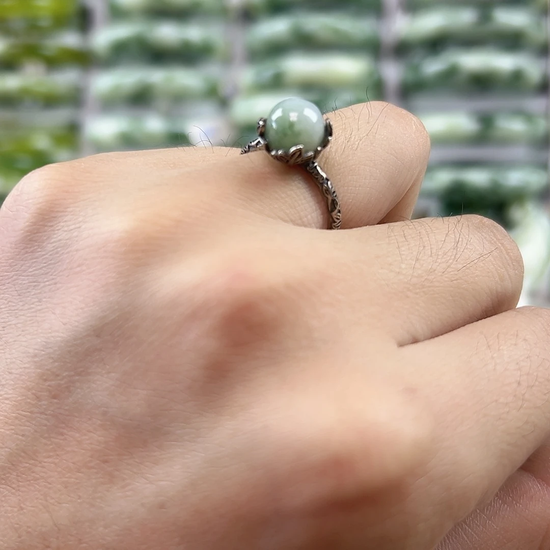 蛇纹石玉银S925镶嵌戒指