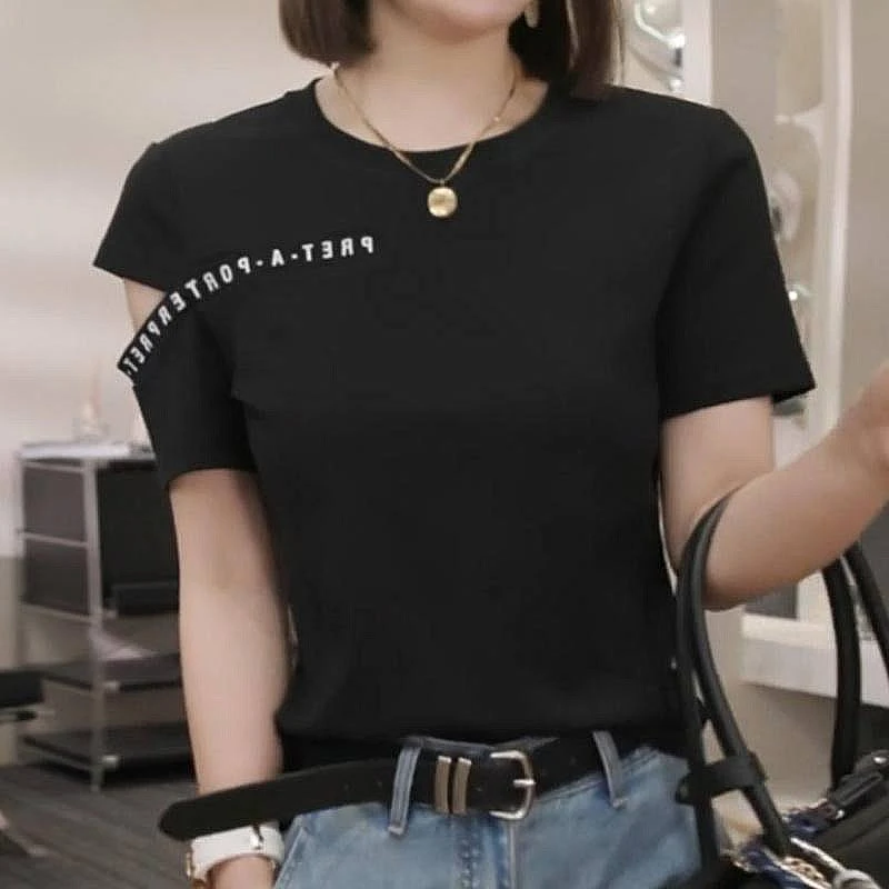 设计感镂空印花T恤女2025年夏季新款韩版时尚小众洋气上档次衣服