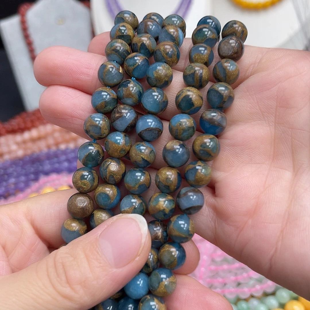 玛瑙/玉髓未镶嵌半成品天蓝金彩石8m