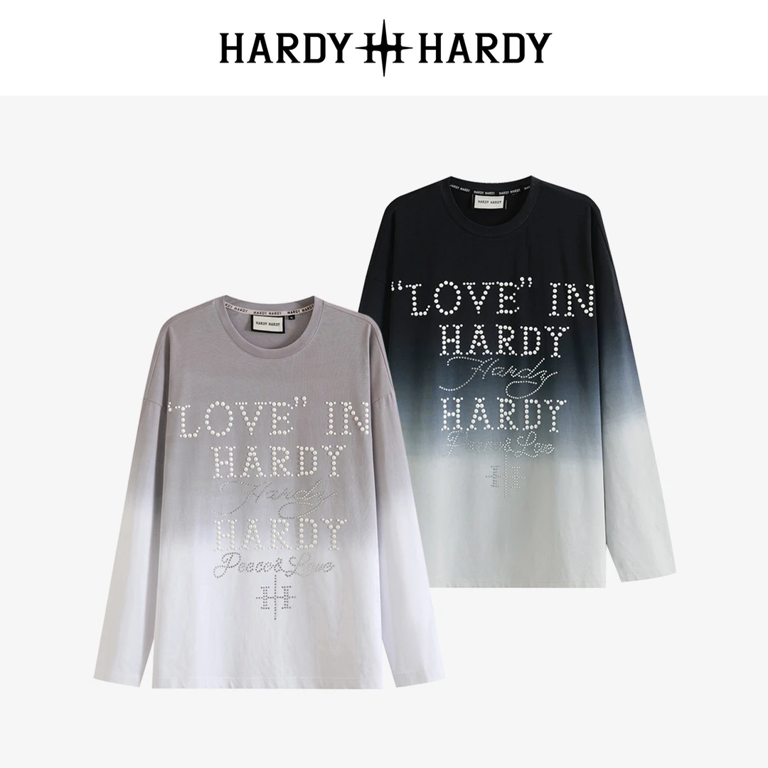 HARDYHARDY春季新款美式街头潮牌男女同款珍珠长袖T恤上衣