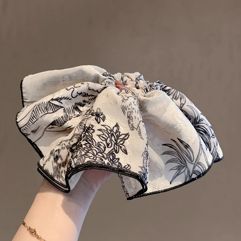 时尚新中式水墨印花大肠圈高级感扎低马尾皮筋头绳气质2025发饰女