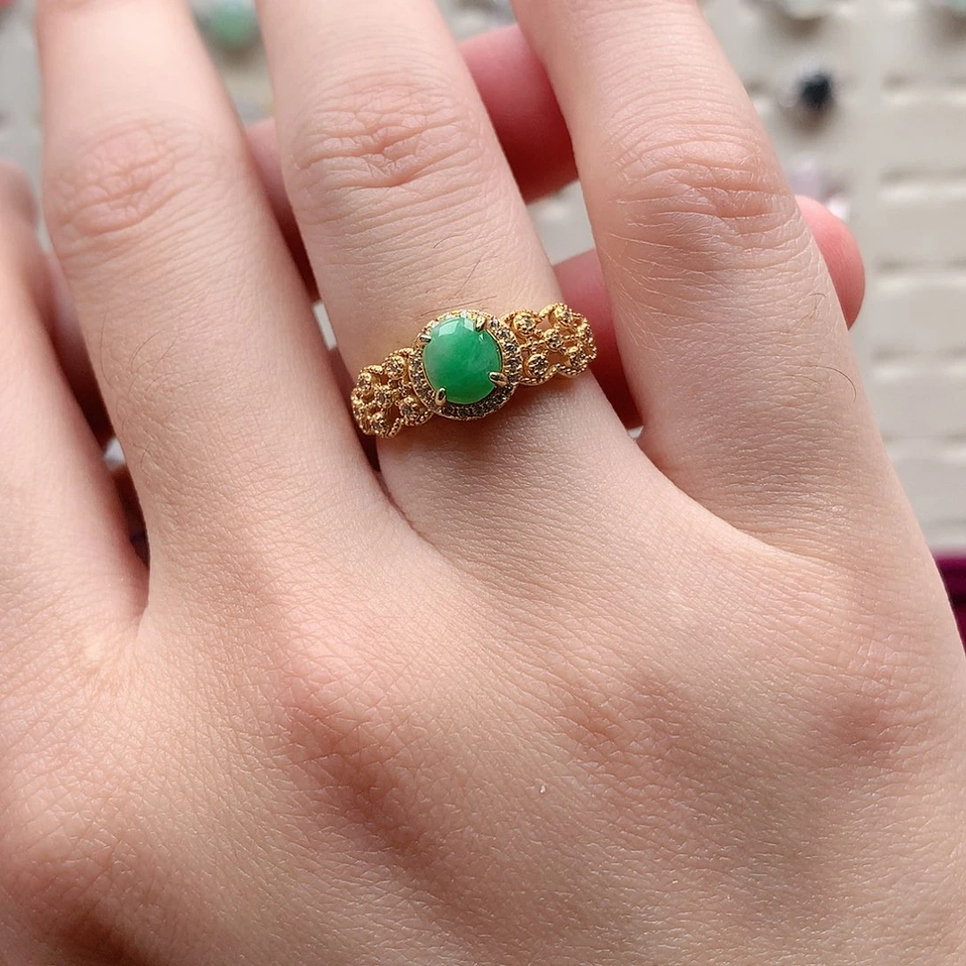 翡翠戒指银S925镶嵌0200