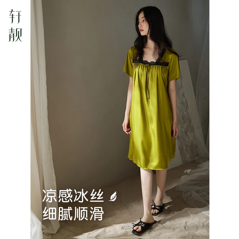 【冰丝】2025新款睡裙女夏季薄款短袖睡衣高级仿真丝绸性感连衣裙
