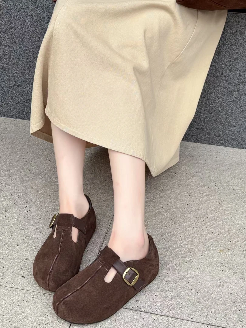 9058-1时尚休闲鞋可爱风薄款勃肯鞋一字式扣带低跟