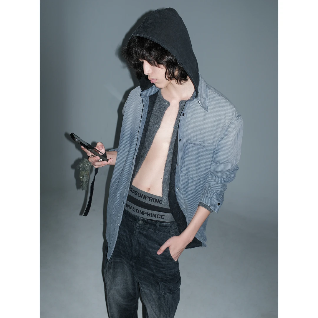 MASONPRINCE*每天都想穿出门的细条水洗标准领连帽棉服
