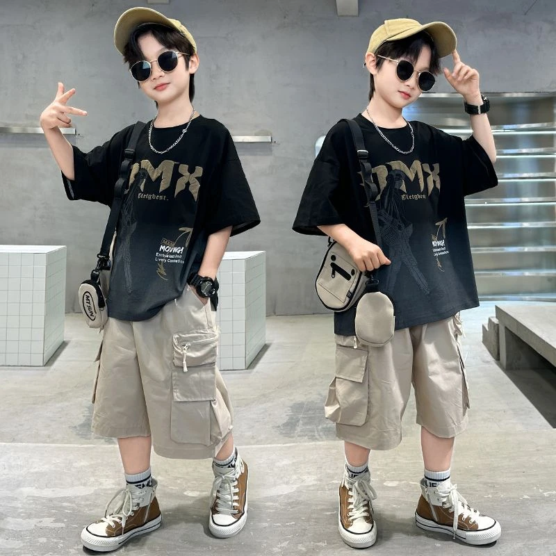 2025新款男童夏装套装痞帅网红中大儿童装夏季男孩短袖时髦酷帅潮