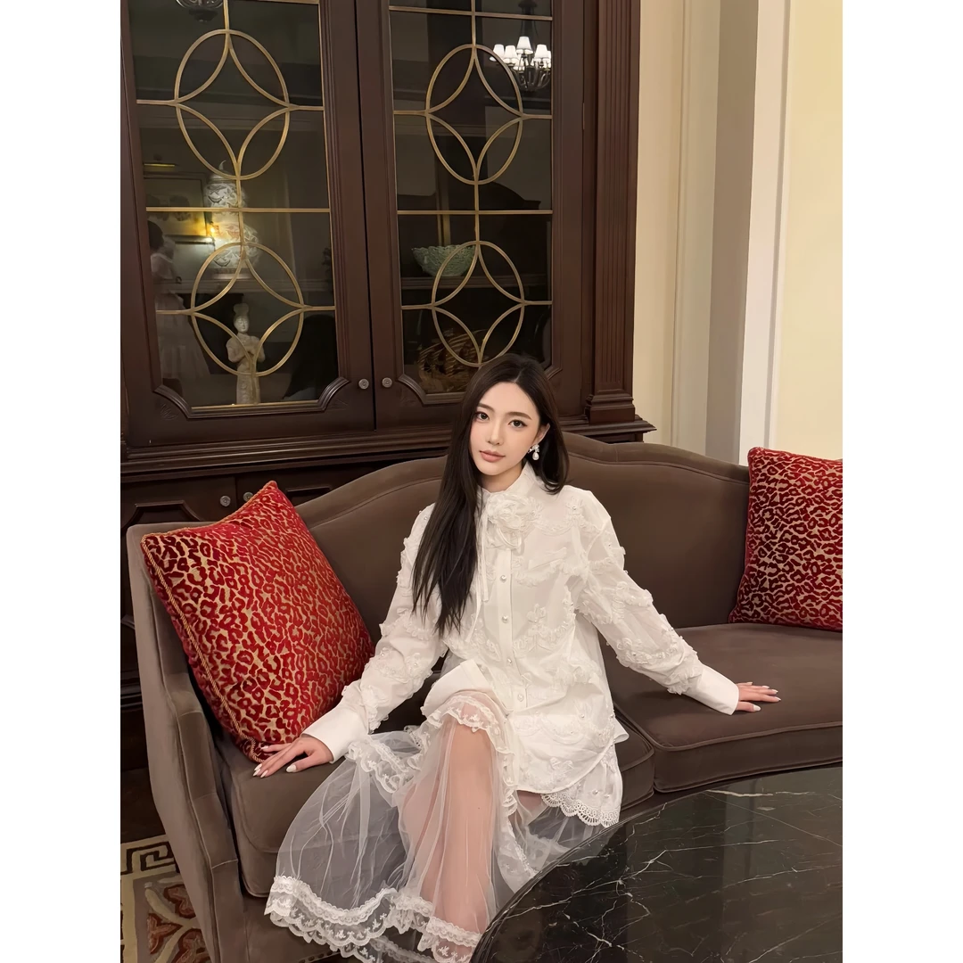 【DE MYSTERE】白色之恋蕾丝花边芭蕾风白色仙女长半裙套装GZJ68139