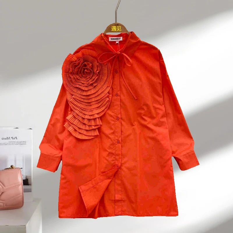 法式名媛风高级感长袖衬衫女高端立体花设计小众洋气百搭