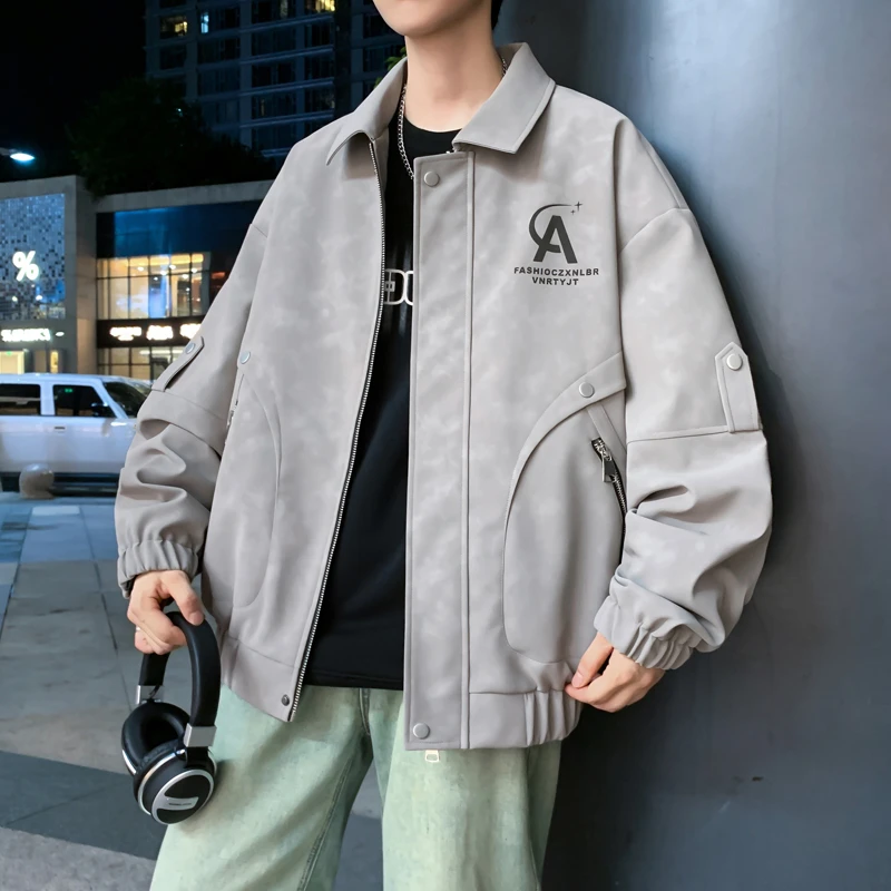 春秋季新款潮牌痞帅皮衣男士宽松休闲高级感时尚皮夹克机车服外套