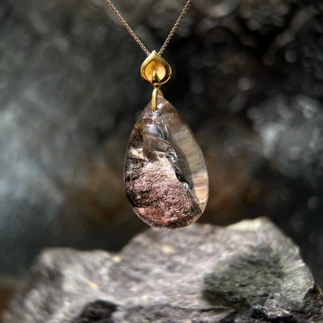 【一步登天】18K厚金闪片幽灵水晶吊坠 KT25030615